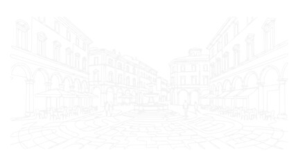 European City Square Sketch with Arches and Cafes © Fafa