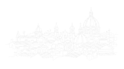 Naklejka na ściany i meble Sketchy Silhouette of Rome Skyline with Iconic Domes and Buildings