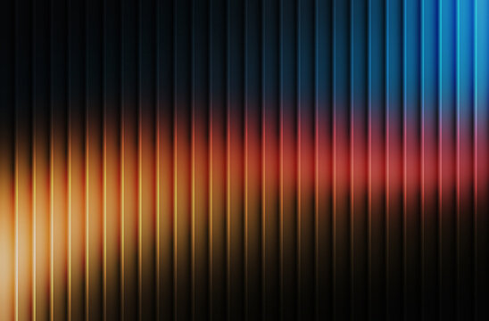 Vertical textured metallic surface with dramatic gradient lighting of orange yellow and blue colors
