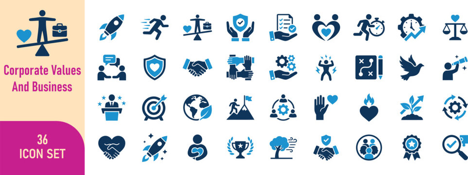 Corporate Values and Business Ethics Icons Set - Company Culture Vector Collection