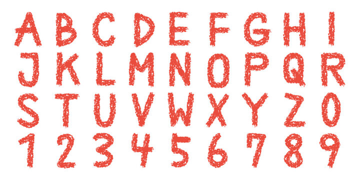 クレヨンで描いたアルファベット大文字と数字のセット、Crayon Uppercase Alphabet and Number Set