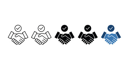 Fototapeta premium Professional handshake vector illustration set showing successful business agreement icons with blue and black colors