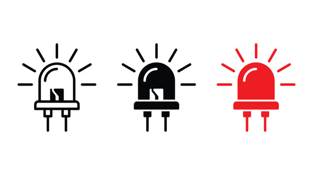 Minimalist vector illustration showing three distinct led light bulb designs with clean flat graphic lines