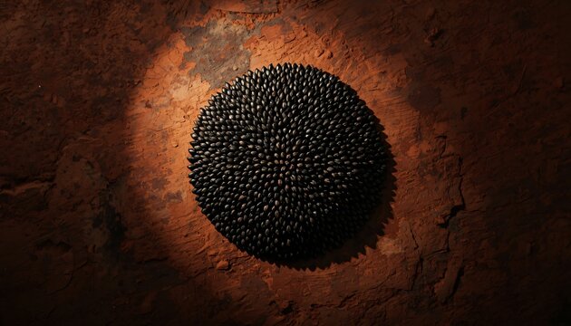 Luxury Food Advertisement of Glossy Black Niger Seeds on Red Clay Brick