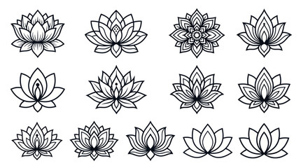 Collection of elegant lotus flower line art icons © Sandal