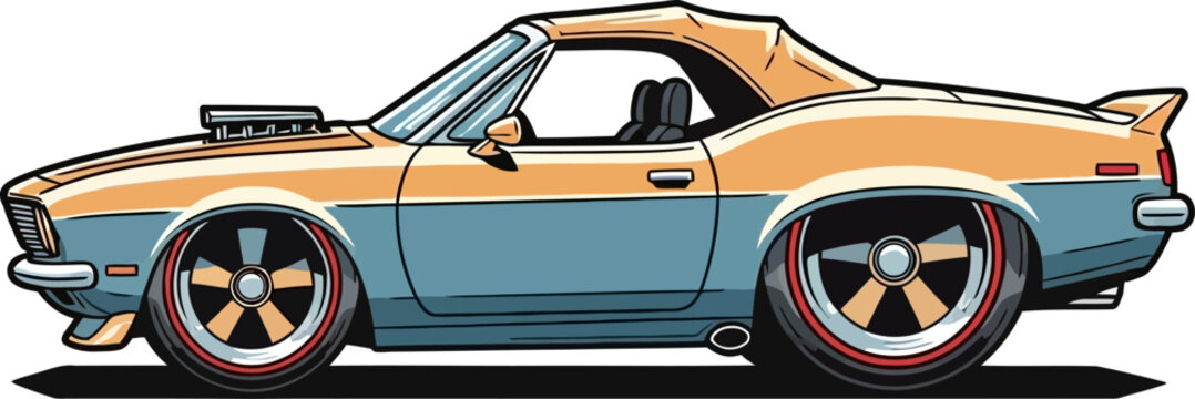 Custom Convertible Muscle Car Blower Engine Vector Illustration Side View