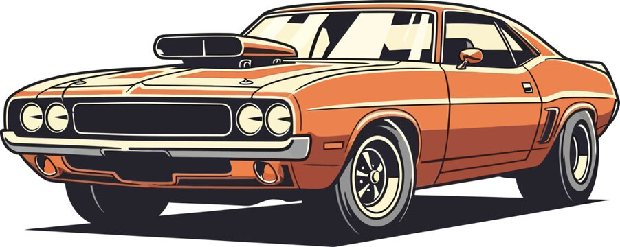 Classic Muscle Car Blower Engine Vector Illustration Front 3/4 View