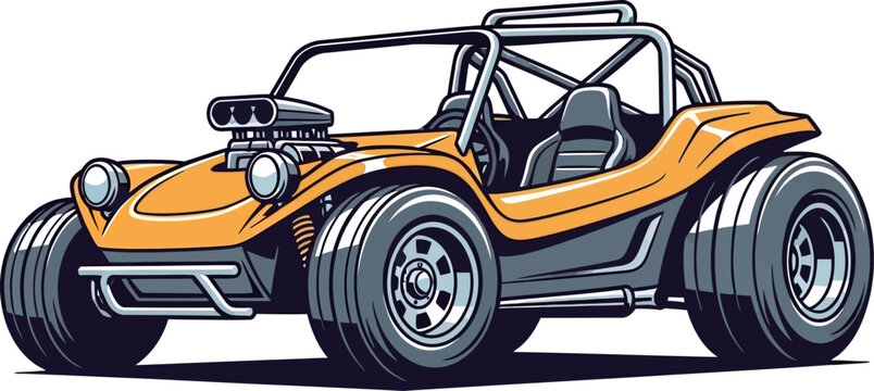 Custom Dune Buggy Off Road Blower Engine Vector Illustration Front 3/4 View