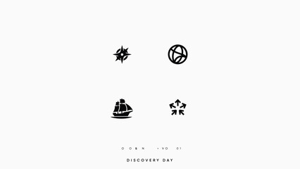 Minimalist graphic icons set depicting various exploration themes including sailing ships. © Sharmistha