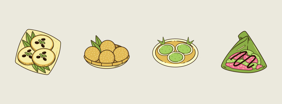 Adorable Handdrawn Doodle Retro Market Snack Element Collection