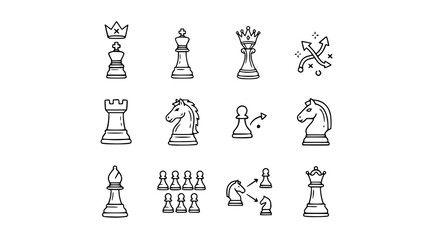 Hand-Drawn Chess Piece Icons - Strategy and Game Elements Collection © Roti