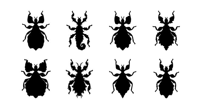 Beetle icon set silhouette, white background, vector illustration