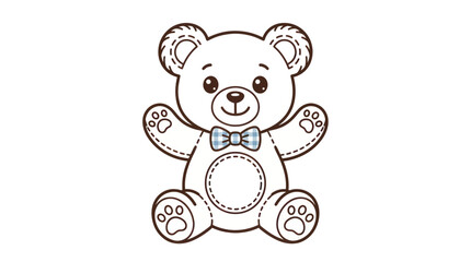 Cute Teddy Bear Outline Illustration with Blue Bowtie © roziah