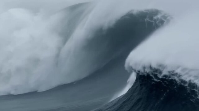 Massive Big Wave Creating Tsunami Waves Motion in Powerful Ocean Storm