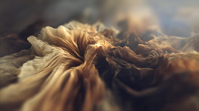 soft edges, illuminated by volumetric god rays, depth of field blur, extremely detailed, muted earth tones, high color saturation, composed of organic raw silk fabric, motion blur traces, highly