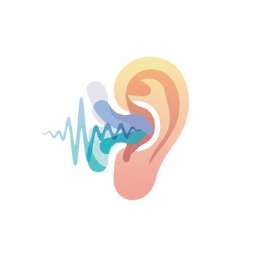 A colorful illustration of a human ear hearing a sound wave