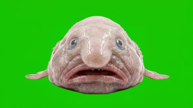 blobfish breathing frontal view isolated on green screen for vfx projects video