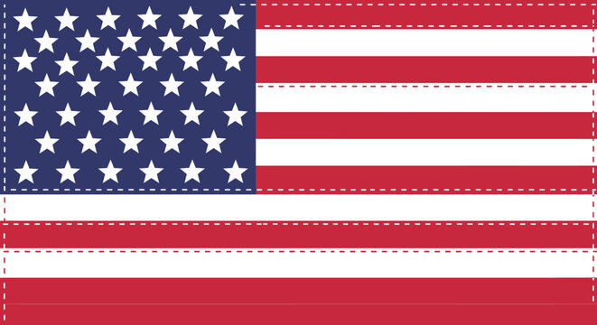 United States flag with dashed sewing lines and white stars