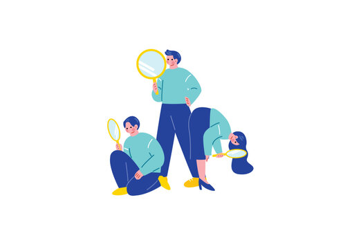 虫眼鏡を持つ男女のイラスト