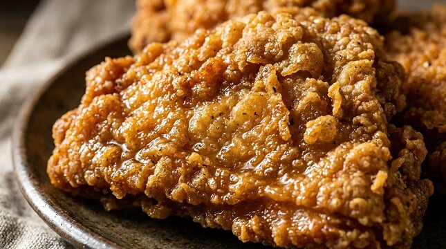 Crispy fried chicken on plate closeup.