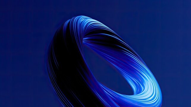 Abstract luminous blue toroidal shape with flowing strands against dark background