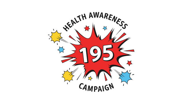 Vibrant Health Awareness Campaign 195 vector illustration. Comic splash design with stars, perfect for medical events, public health promotions, and educational initiatives.