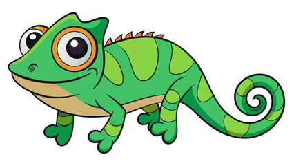 Obraz premium Colorful Cartoon Chameleon Crawling on White Background Illustration