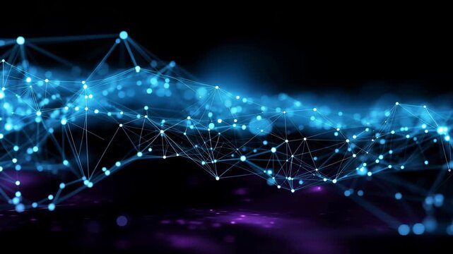 Abstract glowing blue network connections with digital nodes on dark technology background