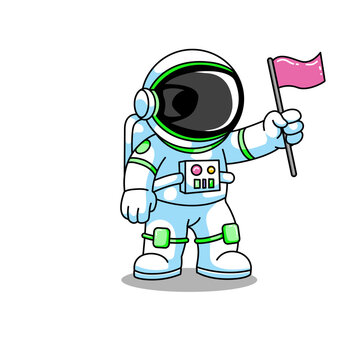 Astronaut holding pink flag