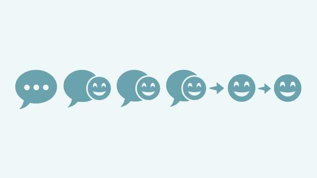 Sequence of chat bubbles showing transition from ellipsis to smiling faces