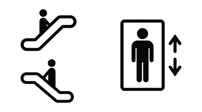 Escalator and elevator public navigation icon pair for mall architectural directory
