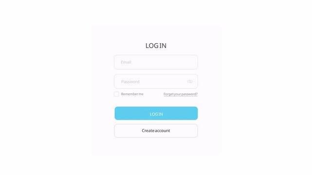 Log In intro animation. Simple login intro UI with scale, position, and opacity. 4K animated video.