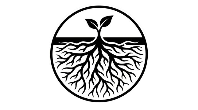 Sprouting plant roots logo design.