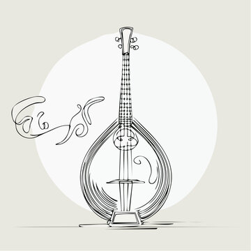 Hand-drawn illustration of a mandolin showcasing its unique stringed instrument design.