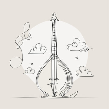 Traditional musical instrument line art illustration.