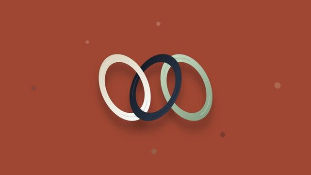 Abstract interlocking rings rotating on a terracotta background