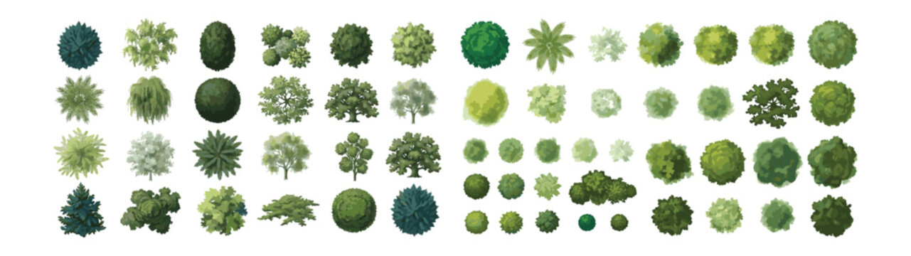 Green Tree Top View Vector Mega Set Landscape Plan Symbols Collection