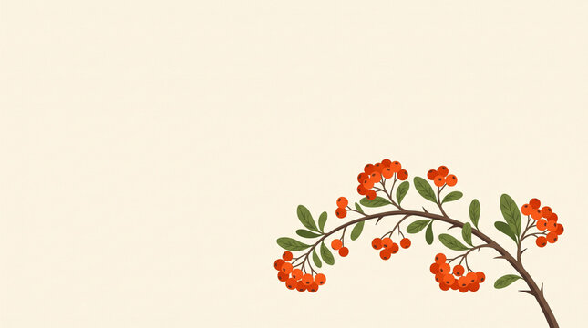 ピラカンサの赤い実が付いた枝を描いた秋のベクターイラストです。
クリーム背景が植物の鮮やかな色彩を引き立てます。