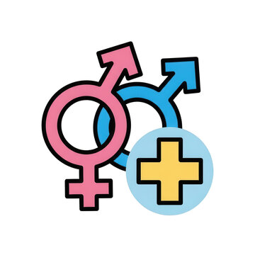 LGBTQ+ symbol with pink female, blue male and non-binary signs, transparent background