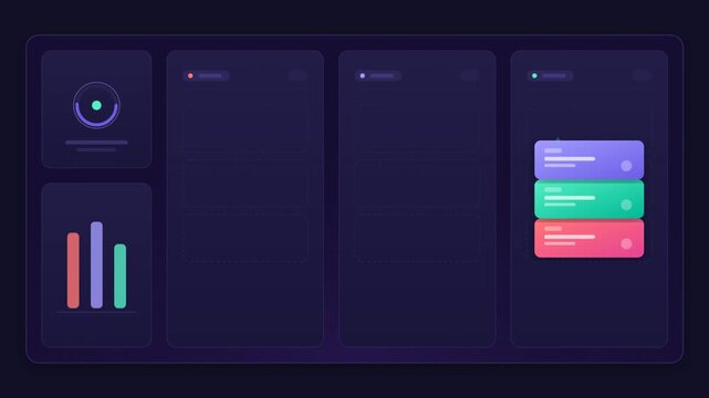 Digital task board animation showing workflow and data analytics