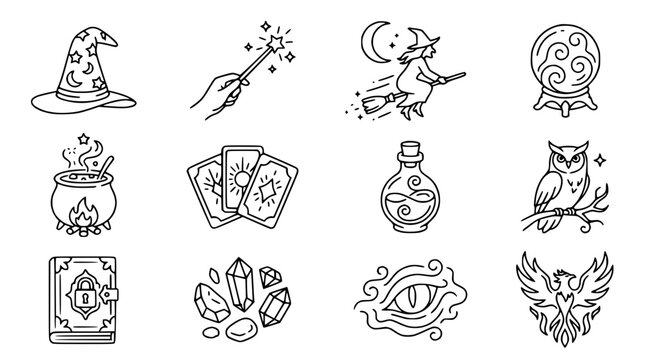 Mystical Magic Icons: Witchcraft, Alchemy, Tarot, Oracle Symbols