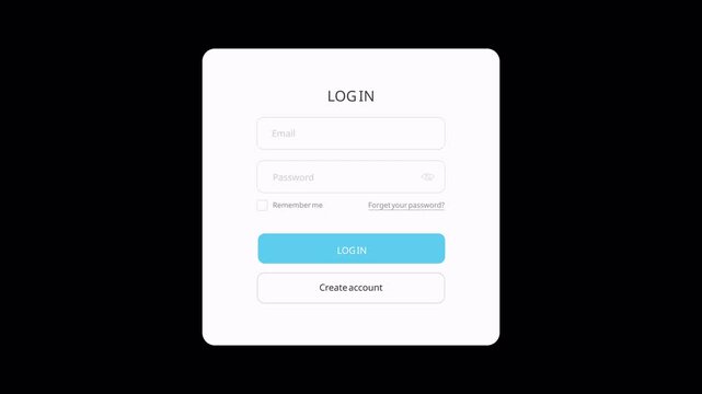 Log In intro animation. Simple login intro UI with scale, position, and opacity. 4K animated video.