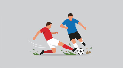 Fototapeta premium Two soccer players competing fiercely on green field with ball