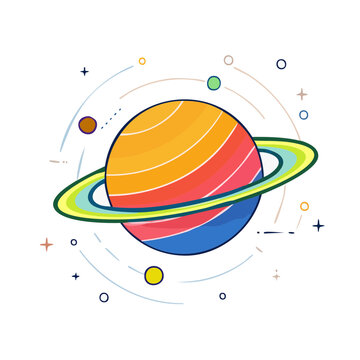 Flat design atom model with electron orbits