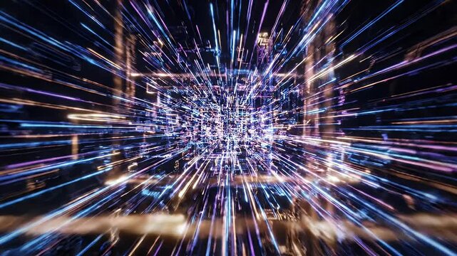 Abstract Light Trails Tunnel Motion Background - Dynamic abstract light trails create a mesmerizing tunnel effect with a dark background.
