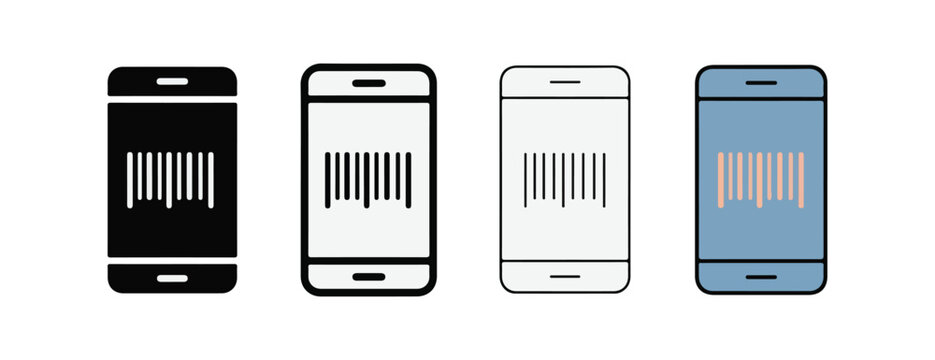 mobile phones with different colored screens and barcodes on isolated white background for scanning and identification purposes