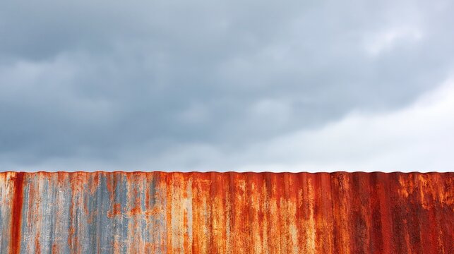 Rusted Steel Roofline with Grey Blue Storm Clouds
