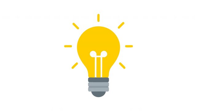 Glowing yellow lightbulb icon over white background 4k