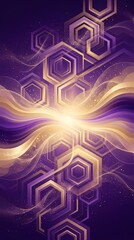 Obraz premium Abstract Geometric Hexagon Flowing Light Purple Gold Sci-Fi Background