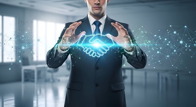 Holographic Business Handshake Concept
AI Powered Partnership Agreement
Virtual Corporate Collaboration
Digital Trust and Partnership
Business Networking Through Innovation
Smart Collaboration Technol